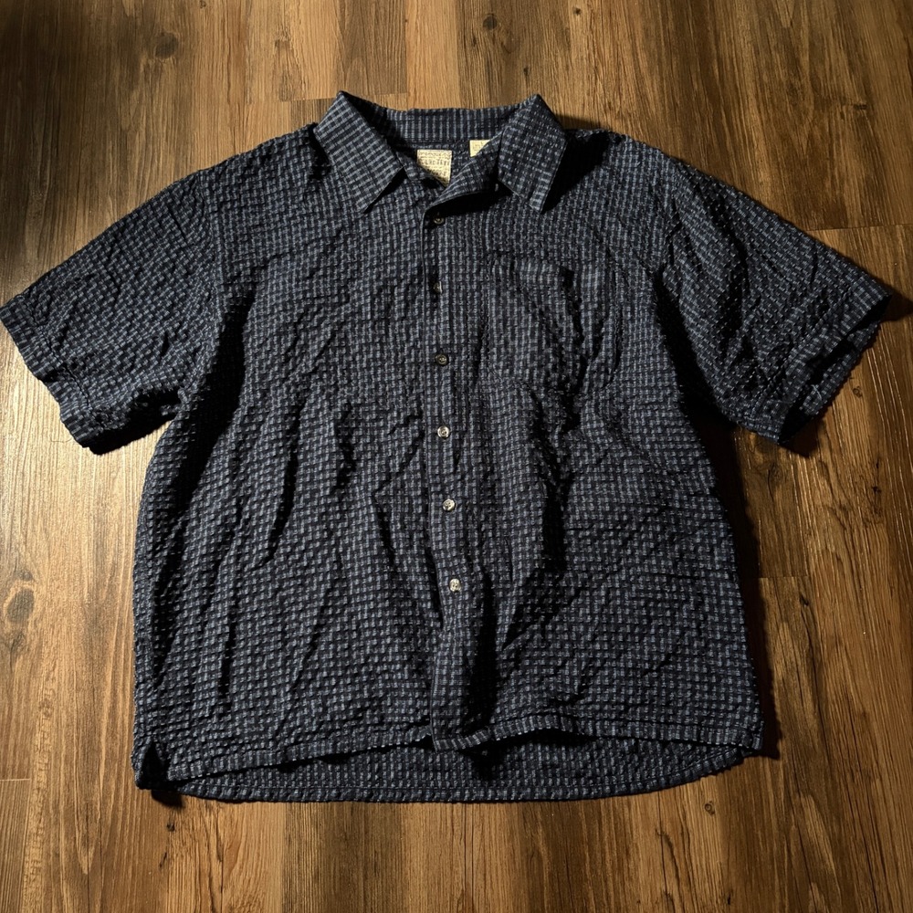 VTG Roundtree Yorke Mens Large L Navy Plaid Woven‎ Short Sleeve Button Up Shirt